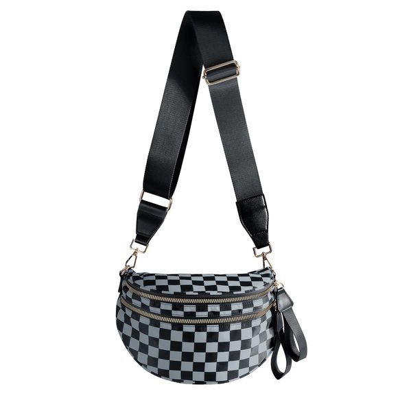 Spacious Checkered Nylon Crossbody Bag Bum Bag Checkered Handbags Wallets - - Picture 1 of 6